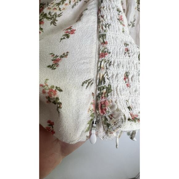 Reformation Ariana Ivory Floral Smocked Square Neck Tie-Sleeve Blouse Top Size 0 - Picture 7 of 11